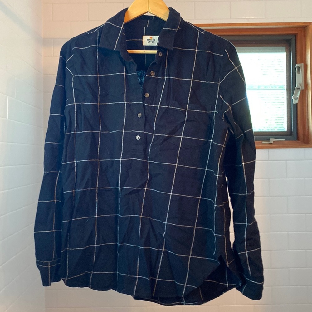 Marine layer Josie Relaxed Popover in Black/White Windowpane